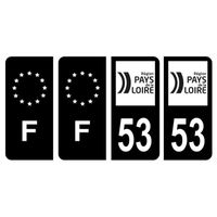 Lot 4 Autocollants plaque immatriculation voiture auto département 53 Mayenne Logo Région Pays de la Loire Noir & F France Europe