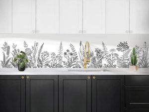 CREDENCE Crédence cuisine adhésive vinyle, motif Champ fleuri gris, 200 x 40 cm convient aussi comme adhésif décoratif pour meuble.[Q539]