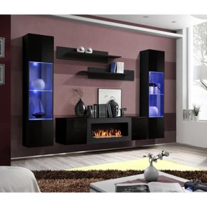 Meuble TV avec cheminée électrique GRANERO cm200x35x57 BOIS ANTIQUE