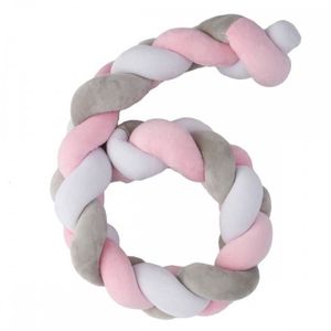 LFEWOX Tour de Lit 4m B/éb/é Coussin Tress/é Pare-Chocs Velours Berceau Pare-Chocs Tress/é B/éb/é lit Bumper Nou/é Tress/é en Peluche P/épini/ère pour Les Nouveau-n/és lit Sommeil Rosa Blanc