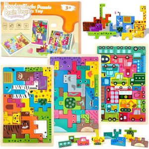 PUZZLE 3 Pcs Puzzle En Bois Tetris Pour Enfants, Puzzle J