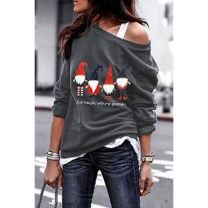SWEATSHIRT Sweat-Shirt Femme Imprimé Père Noël Épaule Oblique à Manches Longues Sweat Shirt Décontracté Pull Femme