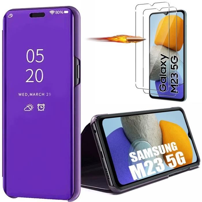 Coque pour Samsung Galaxy M23 5G/M13 4G avec Verre Trempé Protection écran  Cordon de Collier Réglable Chaîne Antichoc Transparente Silicone Lanyard