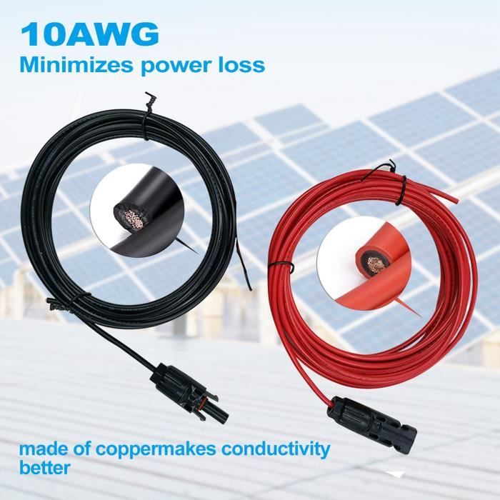 Câble solaire 6mm rouge 10 mètres avec fiches MC4 - Wallbox Discounter