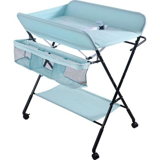 FEINIS Table à langer bébé, Table à langer pliable, avec roues, réglable en hauteur, pliable, multifonctionnel, 80x66x98cm Bleu