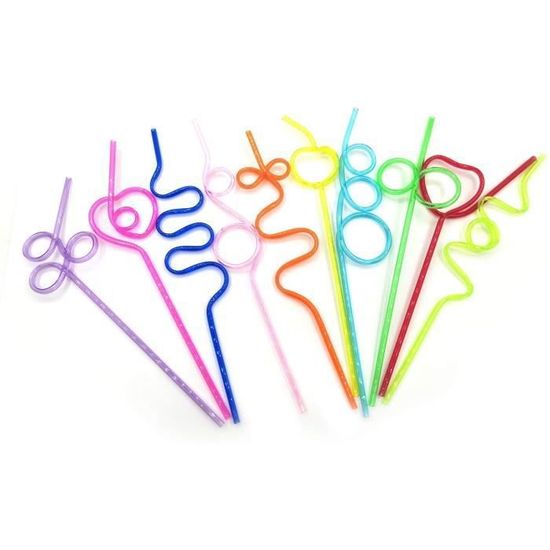 12 Pièces Reutilisable Bouclés Pailles, Bouclés Paille En Plastique, Pailles Amusantes, Pailles En Forme Bouclée, Pour La Décoration De Boissons