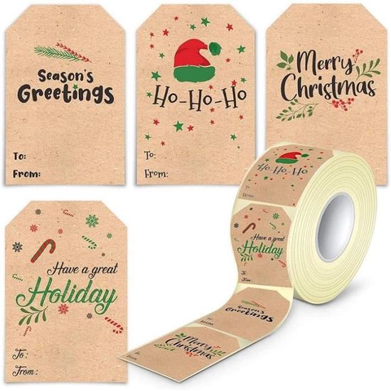 100 étiquettes cadeaux kraft pour Noël, avec ficelles