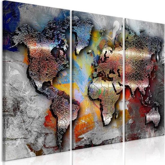 Poster/impression Sur Toile Intissé 'Carte Du Monde' - Déco Murale, Référence K-A-0080-b-n