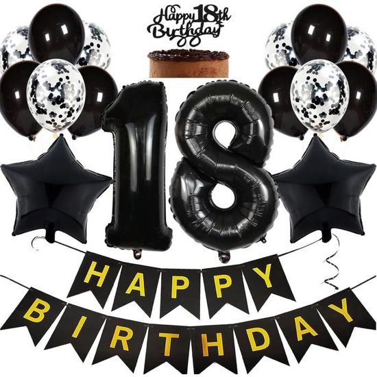 Ballons 18 Ans Anniversaire Fille Garçon Décoration Noir Ballon 18 Ans