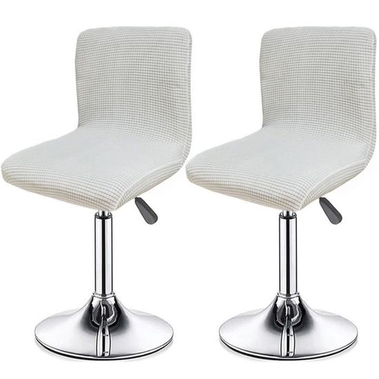 2 Housses De Tabouret De Bar En Velours - Rectangulaire Extensible - Lavable - Ivoire