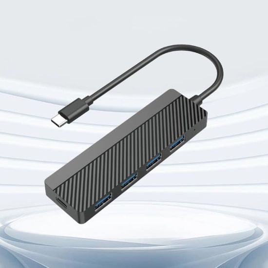 Hub USB 3.1 Type-C Vers 4 Ports USB-A - Câble 15cm - Blanc - Kenable - Neuf