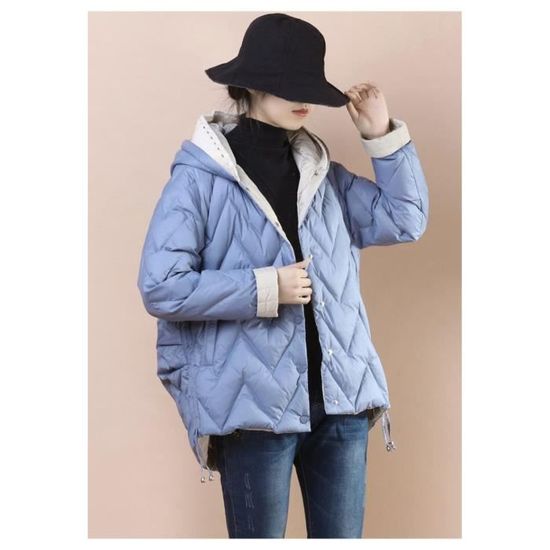 Doudoune femme a capuche Impermeable hiver confortable boucle Decontracte manches longues Bleu Lizelu Bleu Cdiscount Pret a Porter