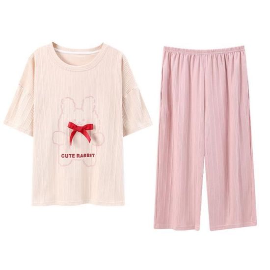 Sleepwear Décontracté Pyjama Femme UNibelle - Manches Courtes Pantacourt - 95% Rayonne, 5% Élasthanne - Confy Et Tendance Ensemble Nuit Manches Courtes