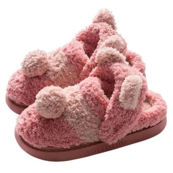 SoLu DAY8 Pantoufles Chaud Enfant Fille Hiver Peluche Fermée Mignon