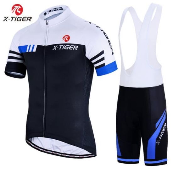 Maillot Cyclisme Homme + Cuissard à Bretelles - Blanc, Manches Courtes - Rembourrage Gel 5D - Respirant