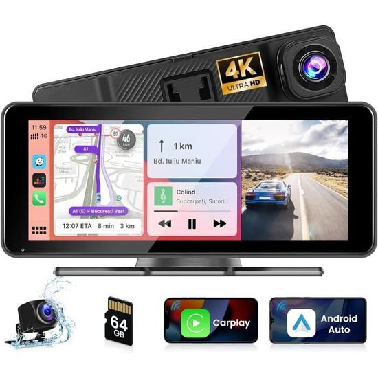 Écran CarPlay/Android Auto 10,26" Pour Voiture - WiFi, YouTube/Netflix/TikTok, GPS, Caméra Recul 1080P, Support Tableau De Bord