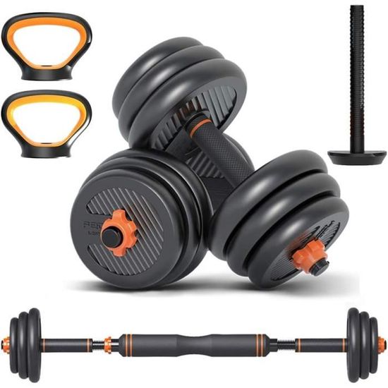 Set D’haltères Hexagonaux 30 Kg - Avec Barre De Connexion - Pour Musculation à Domicile