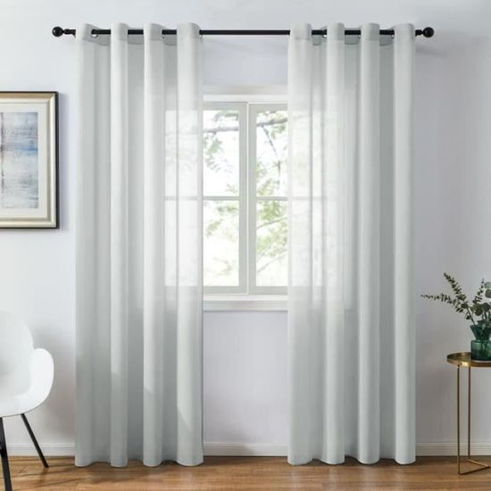Lot De 2 Rideaux 140 X 300 Cm Réglables Double Gaze De Coton Naturel