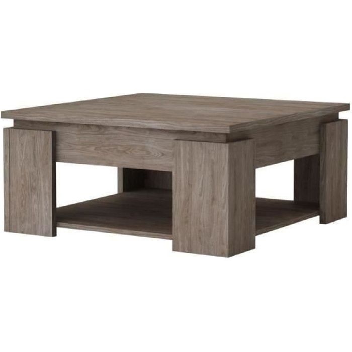 BASTILLE Table basse style contemporain mélaminée décor noyer - L 80 x l 80 cm