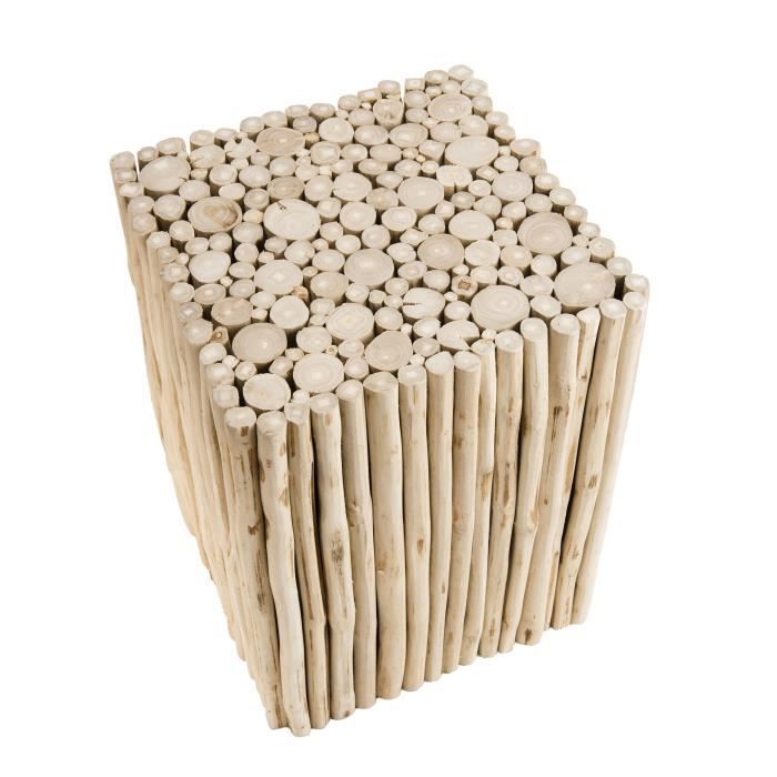 Table d'appoint carrée ethnique en bois teck massif naturel - L 35 x l 35 cm