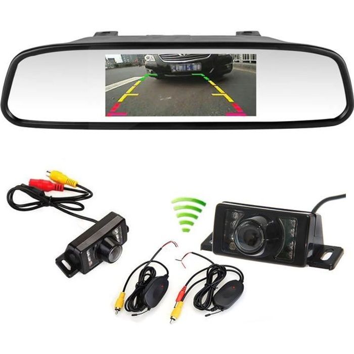 camera de recul sans fil inverse Vue arrière de sauvegarde IR LED Vision nocturne + 4.3 Pouces LCD miroir moniteur voiture