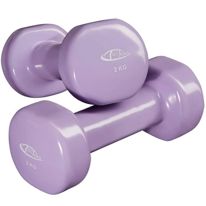 Ensemble 2x haltères en vinyle fitness poids aérobic musculation Gym yoga sport (2kg - pourpre)