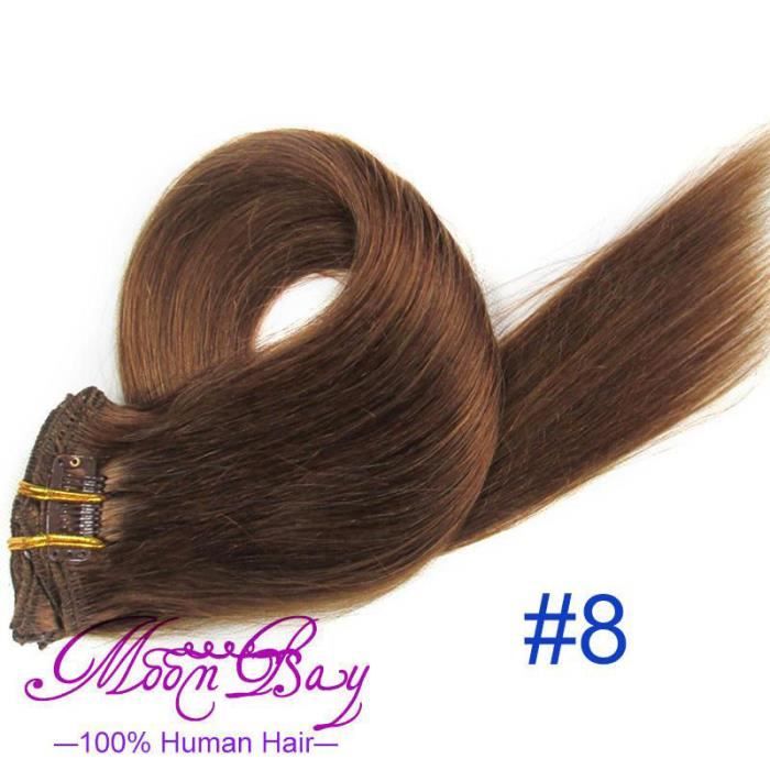 KIT EXTENSION CHEVEUX A CLIPS REMY HAIR 100% NATURELS (Châtain Noisette 8# 53CM)