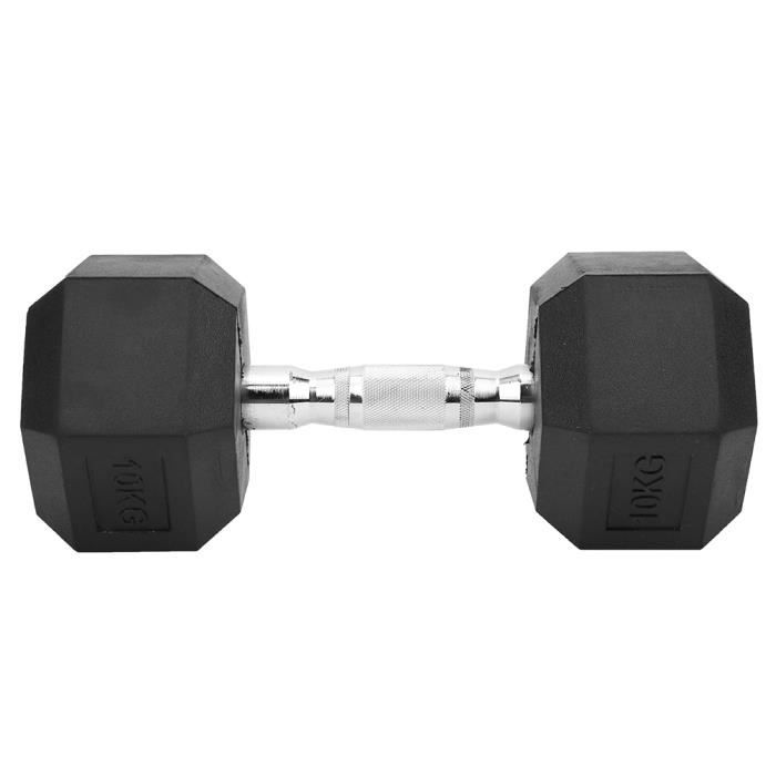 Haltère hexagonale en caoutchouc simple 10KG Entraînement à la maison Fitness Hand Iron Haltère-TIP
