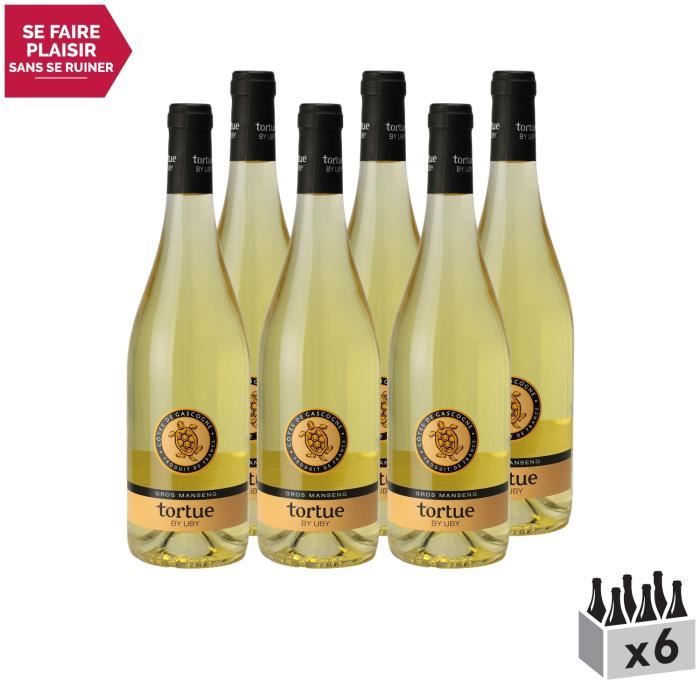 Les Tortues Gros Manseng Côtes de Gascogne Blanc 2019 - Lot de 6x75cl - Domaine d'Uby - Vin IGP Blanc du Sud-Ouest - Cépage Gros
