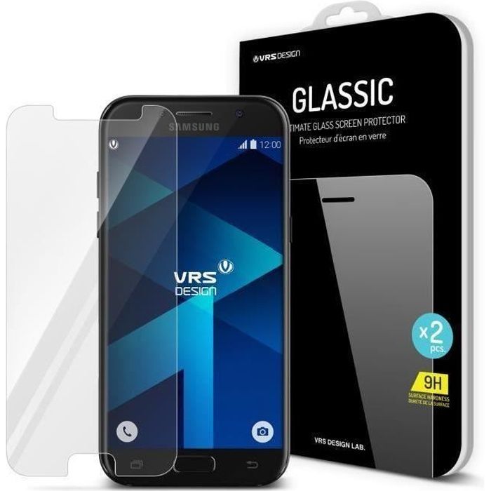 **2 Pack** Protection d'écran Galaxy A5 2017 en verre trempé, VRS Design [Glassic] - Clear