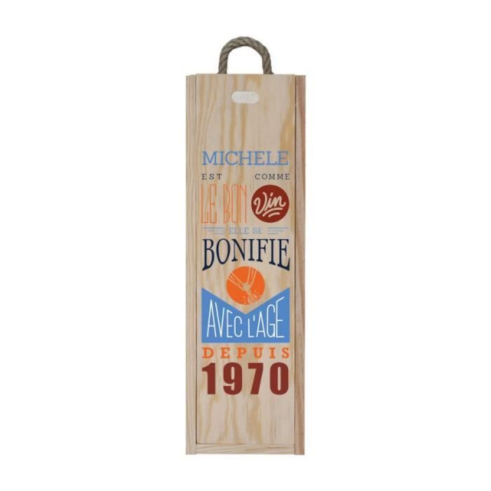 Caisse à vin en bois personnalisée pour 1 bouteille - Ouverture à glissière - Modèle Comme le bon vin - CVB4-F Bois