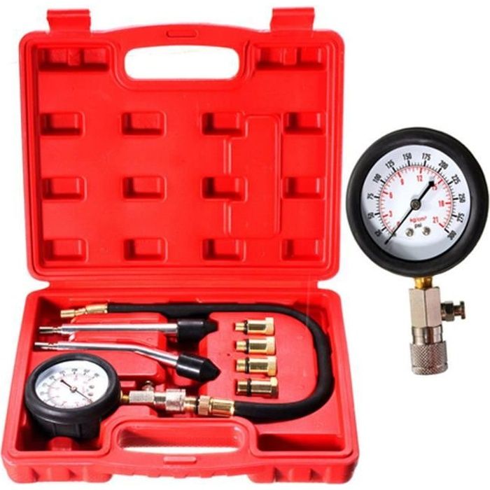 KIT D'OUTIL TESTEUR DE COMPRESSION POUR MOTEUR ESSENCE 0-20 BARS OU 0-300 PSI AVEC 4 ADAPTATEURS + COFFRET