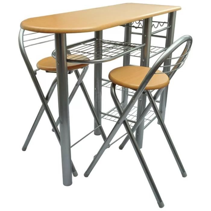 Table et Chaises de Bar- Cuisine en Bois