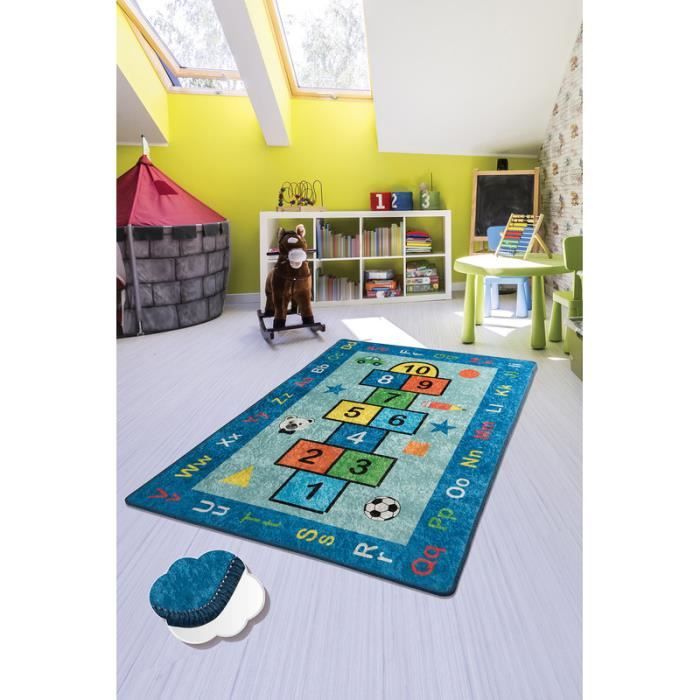 Nerge.be - Hopscotch Blue - 100x160cm - Tapis de jeu pour enfants Marelle Chambre à coucher Salle de jeux 100cm X 160cm (39.37 -X