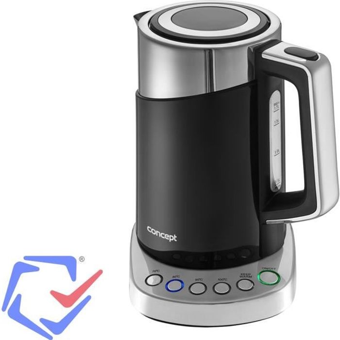 Bouilloire électrique de thermorégulation 1,7L Concept DW noir réglable avec sélecteur de température thé café