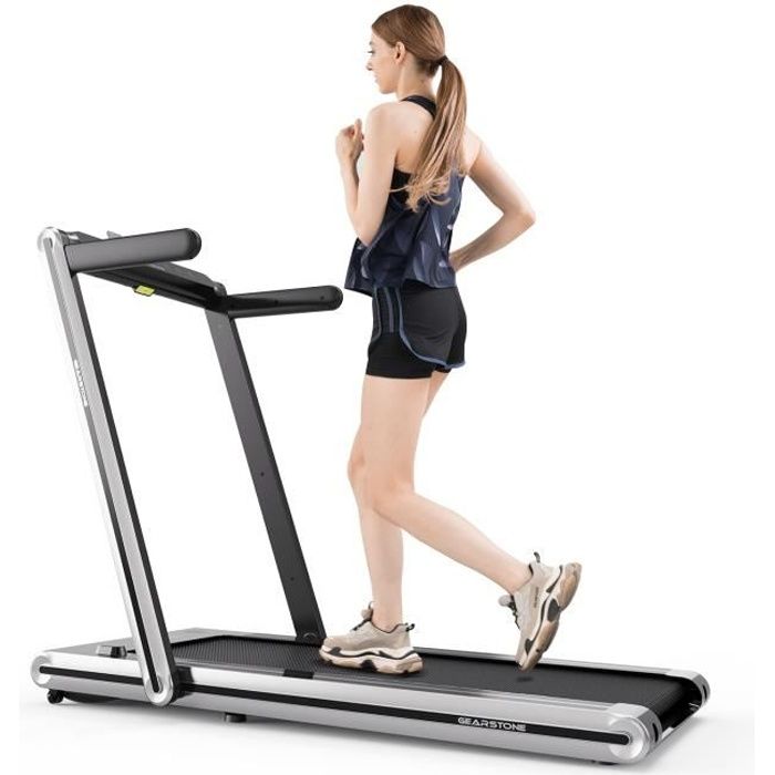 GEARSTONE Tapis de Course Pliant 2 en 1, 1-15km/h, 2 Modes Sportifs, Contrôle Écran Tactile/Télécommande, Bluetooth Intégré