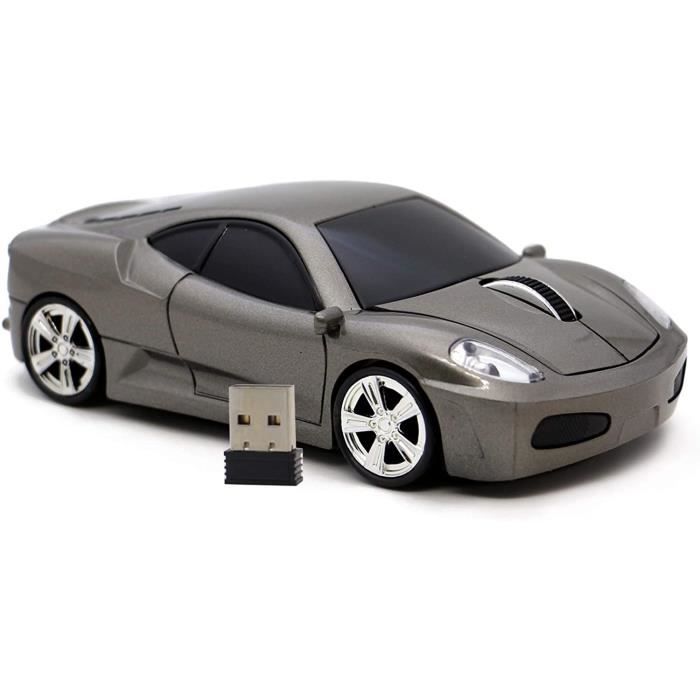 Souris d'ordinateur USB 2.4 GHz Voiture de Course Souris Optique Souris sans Fil 3D pour Windows et Mac (Gray) A494