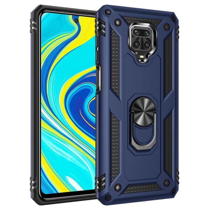 Coque Xiaomi Redmi Note 9 Pro, Silicone Armure Support Bague 360 degrés Rotation Ultra-fin Légère Anti-Rayure, Bleu