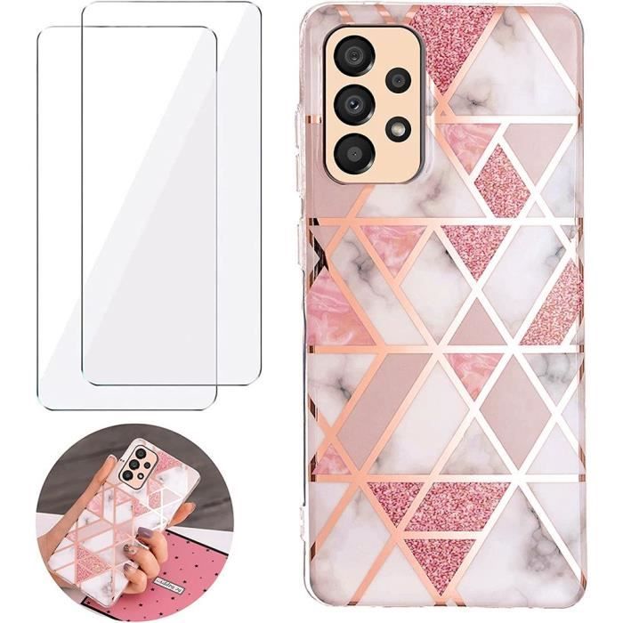 Coque pour Samsung Galaxy A33 5G + 2 Verres Trempés, Housse Slim et Élégant TPU Résistant Antichoc Rose