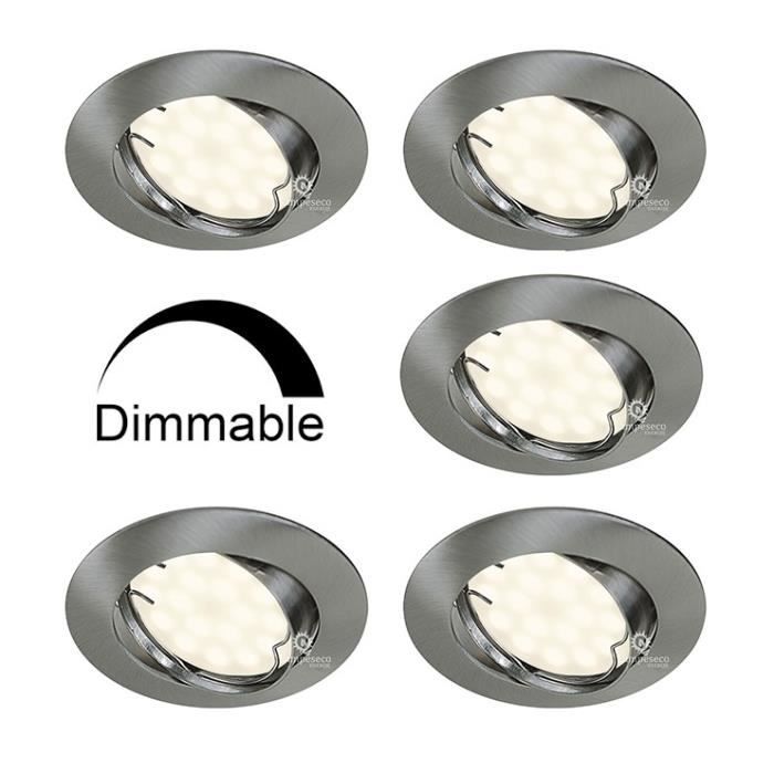 Lot de 5 Spots Encastrable LED Alu Brossé GU10 Dimmable Blanc Chaud