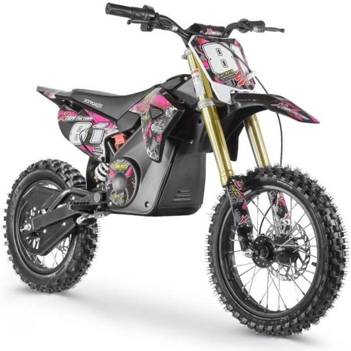 Moto Cross Electrique Enfant 1300W 14/12 - - avec montage et mise en routeavec montage et mise en routeRose- Rose