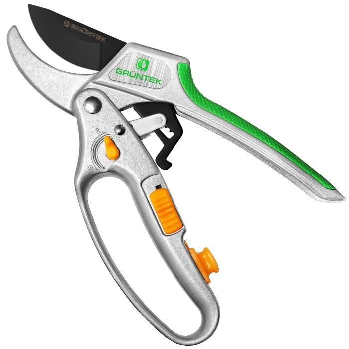 GRÜNTEK Sécateur de Jardin à Crémaillère Coupe Branches Ø 2.5 cm