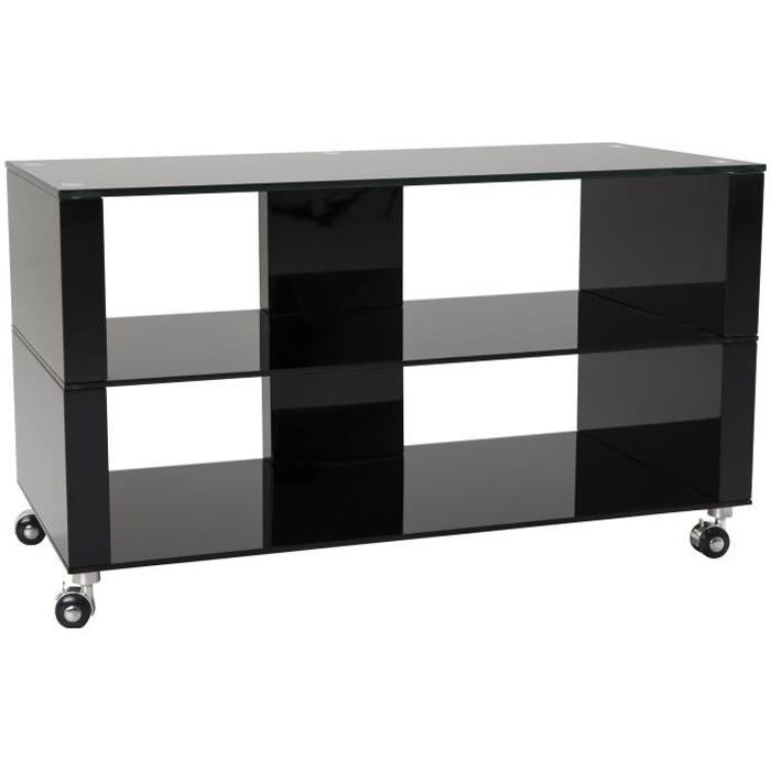BOSTON Meuble TV contemporain en verre noir - L 90 cm