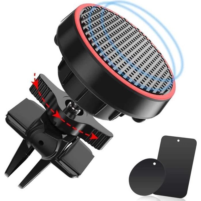 Support Téléphone Voiture Magnétique Grilles d'Aération, Rotation 360°Universel Holder Smartphone Aimanté iPhone XR-XS Max SNM