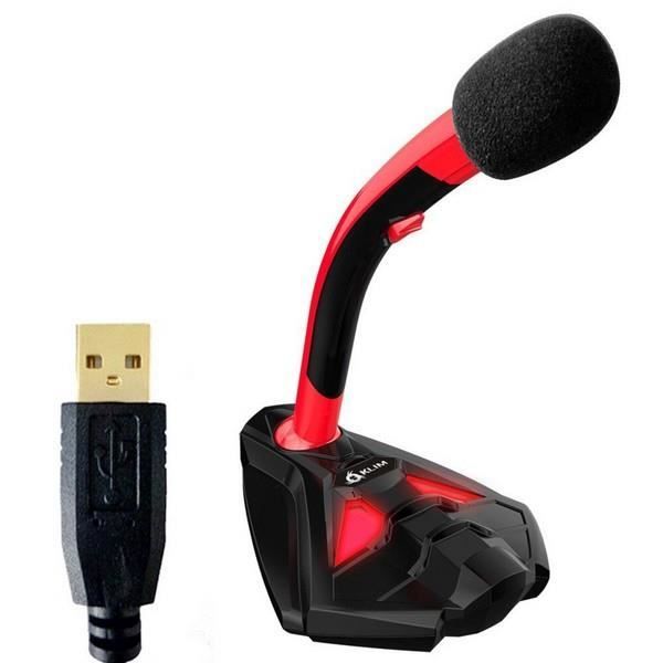 KLIM Voice Microphone à Pied USB pour Ordinateur - Micro de Bureau Professionnel - Microphone de Gamer PC PS4 - Rouge