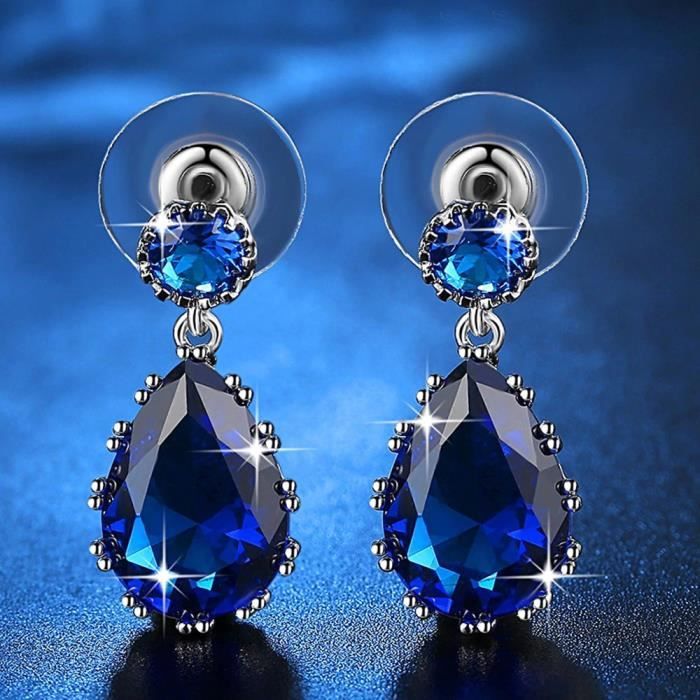 Boucles D'Oreilles Goutte Du Coeur De L'Océan Titanic Premium Argenté Bleu
