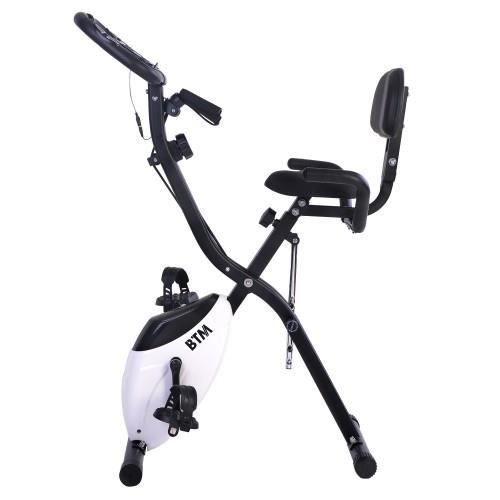 Vélo d'appartement pliant G500 pour entraînement cardio à domicile, avec volant et bandes de résistance de bras - blanc