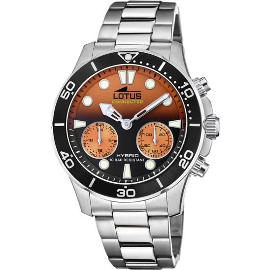 Lotus Hybrid Smartwatch 18800/8 Collection Connected, boîtier de 44,5 mm Orange avec Bracelet en Acier pour Homme