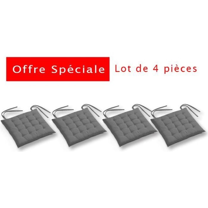 GALETTE DE CHAISE FUTON- GRIS-  LOT DE 4 Pièces