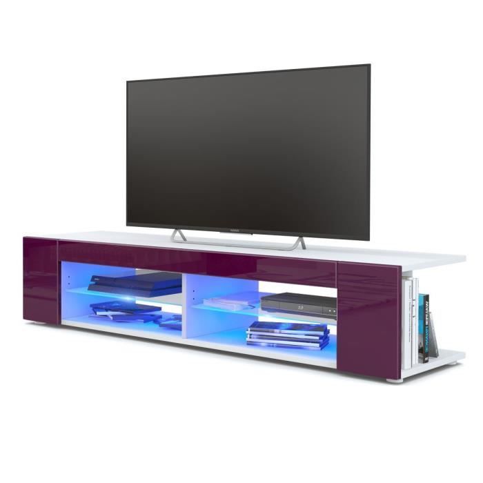 Meuble Tv blanc mat Façades en mûre laquées led Bleu